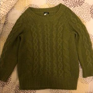 Green J-Crew cable knit sweater